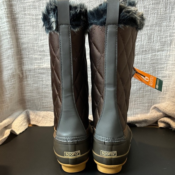 Sporto Women's Gray and Brown Chocolate Quilted Tall Winter Boots 9 waterproof - Picture 5 of 8